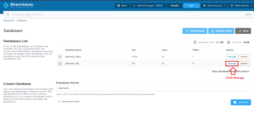 Manage Databse