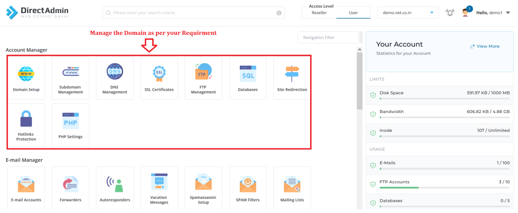 2. Manage the Domain as per you Requirement.