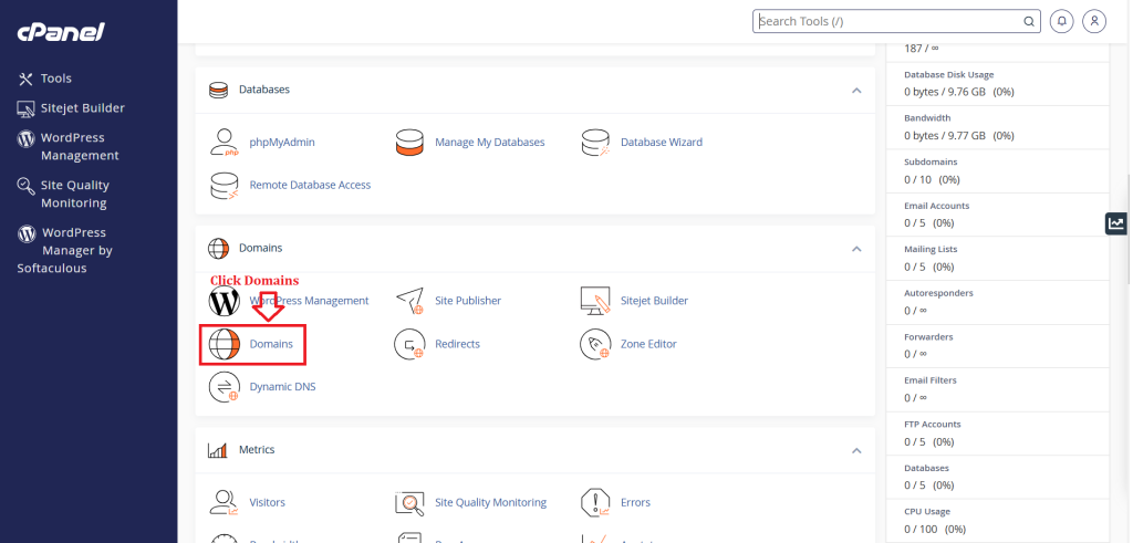 1. Click Domains
