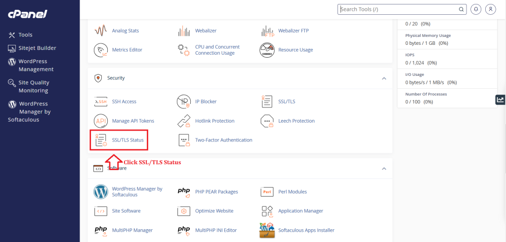 01. Click SSL TLS Status