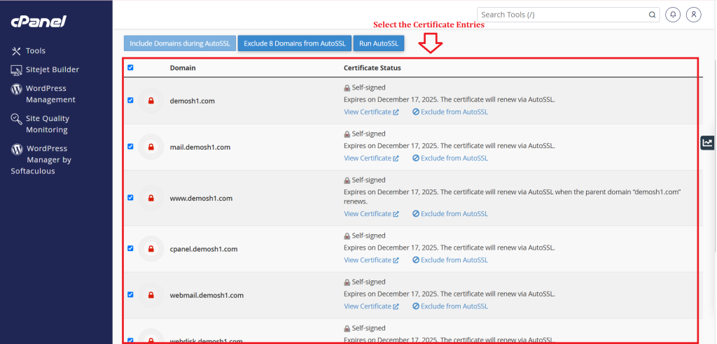 02. Select the Certificate Entries