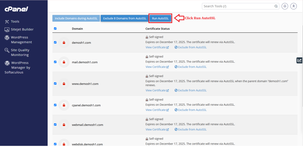 03. Click Run Auto SSL