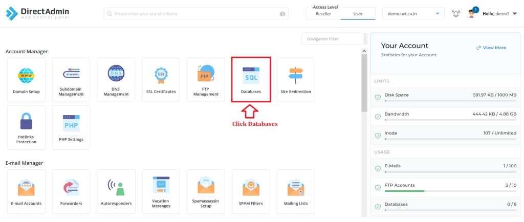 1. Click Databases