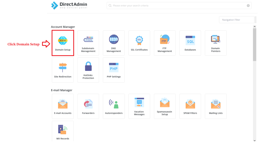 1. Click Domain Setup