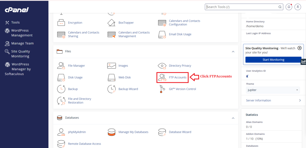 1. Click FTP Accounts