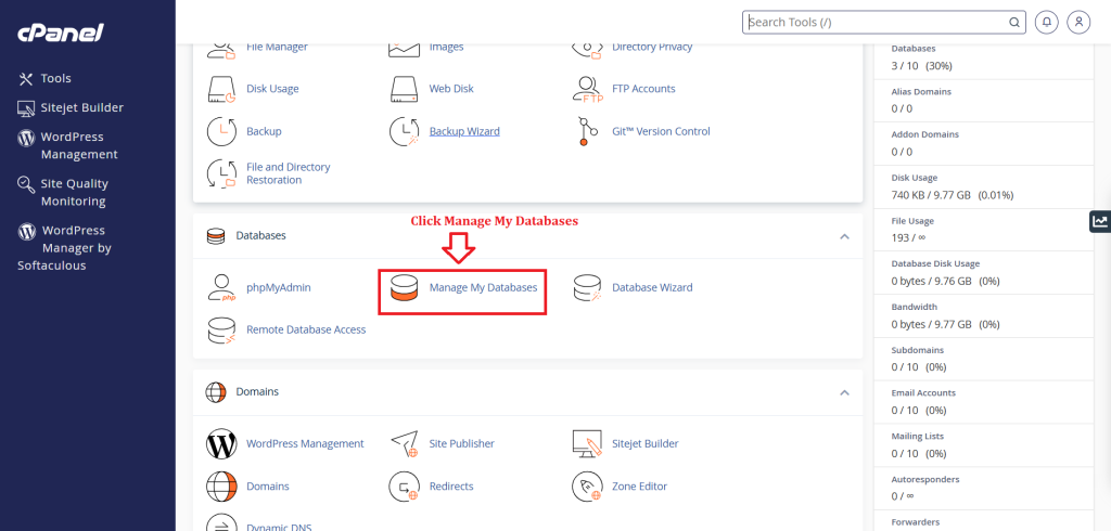 1. Click Manage My Database