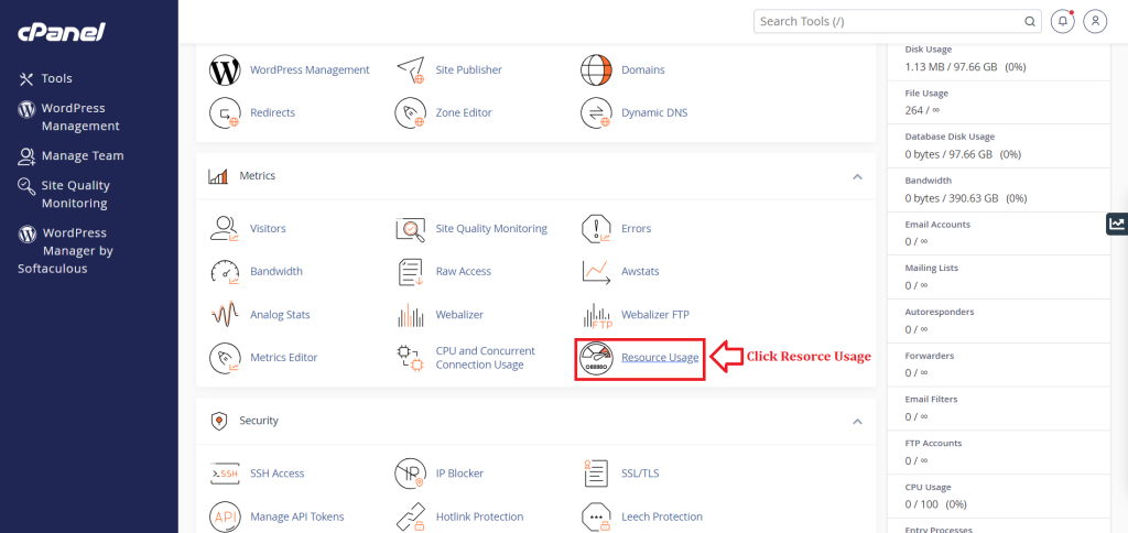 1. Click Resource Usage