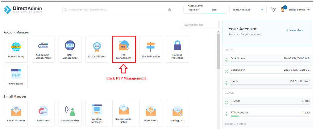 1. Click ftp management