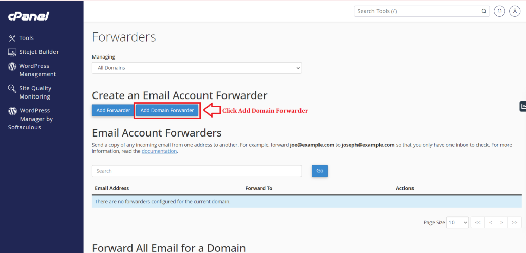 2. Click Add Domain Forwarder