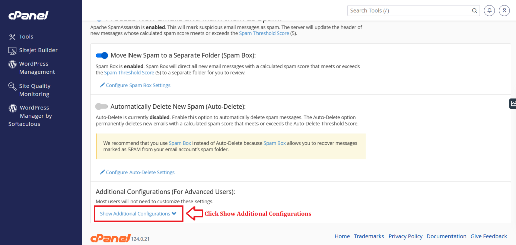 2. Click Show Additional Configurations