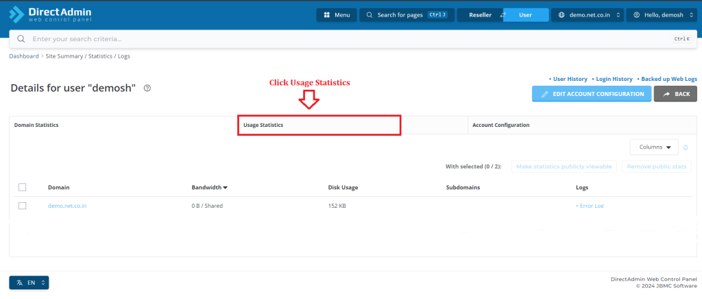 2. Click Usage Statistics