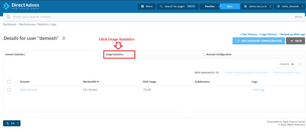 2. Click Usage Statistics