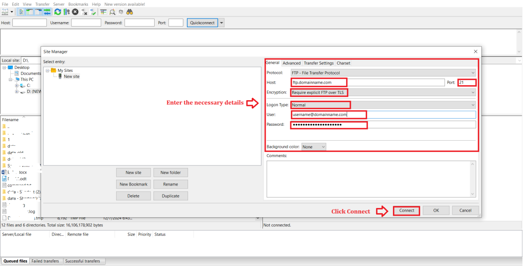 2. Enter necessary details & Click Connect