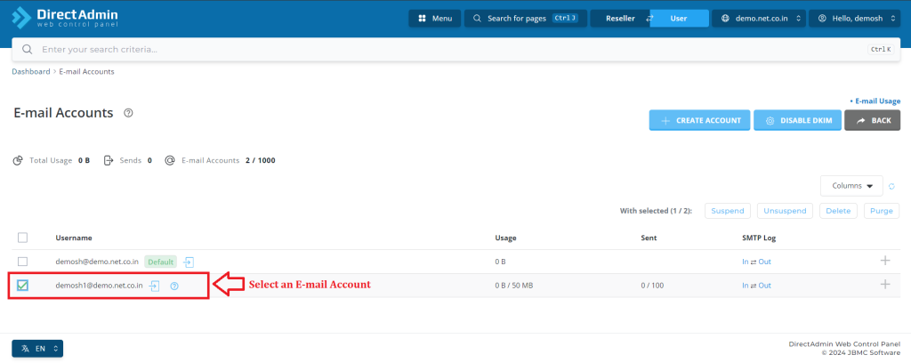 2. Select an E-mail Account