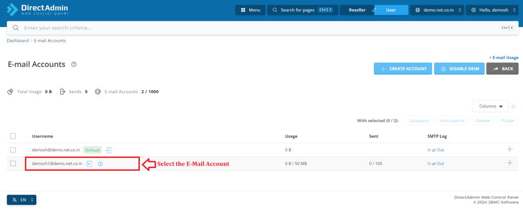 2. Select the E-Mail Account