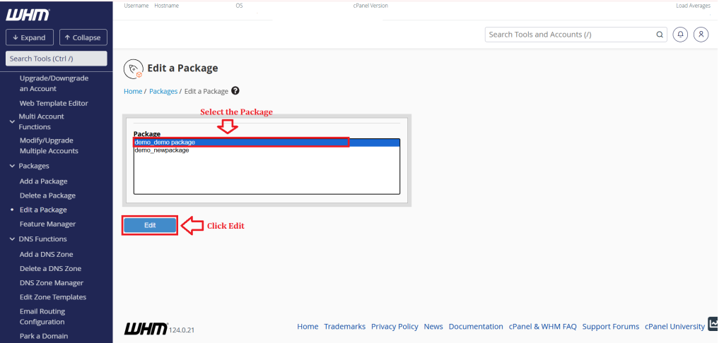 2. Select the Package and Click Edit