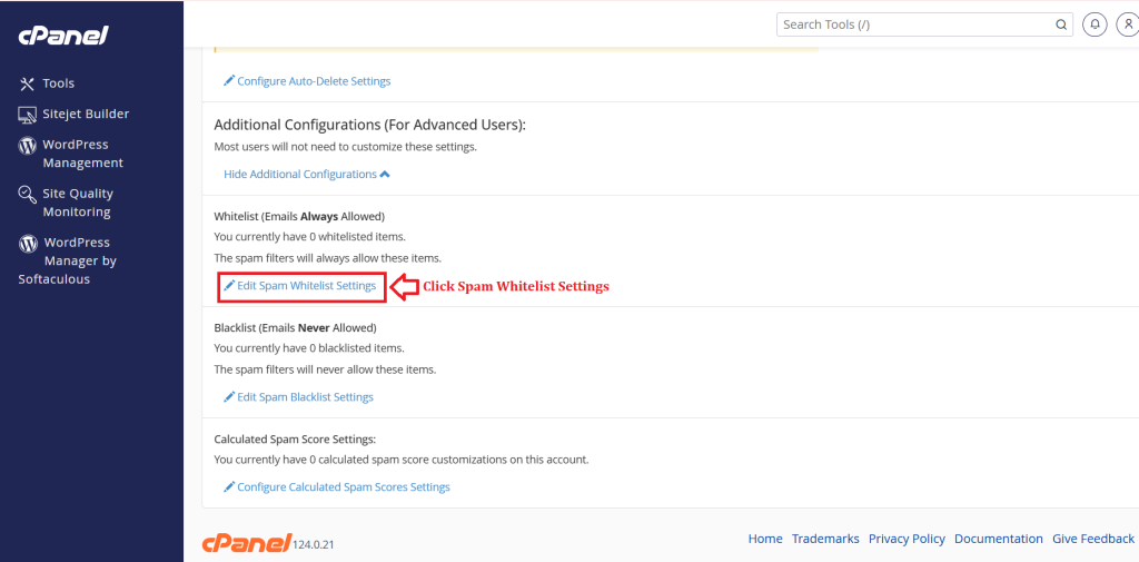 3. Click Edit Spam Whitelist Settings