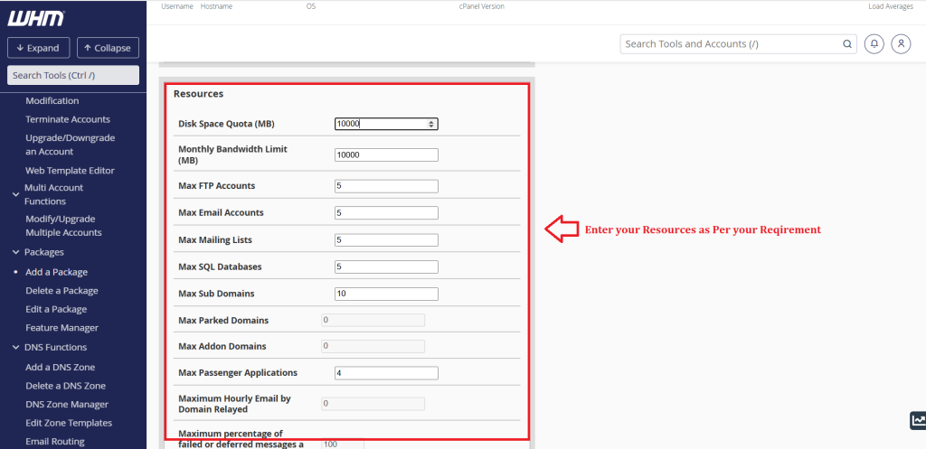 3. Enter your resources as per your requirement