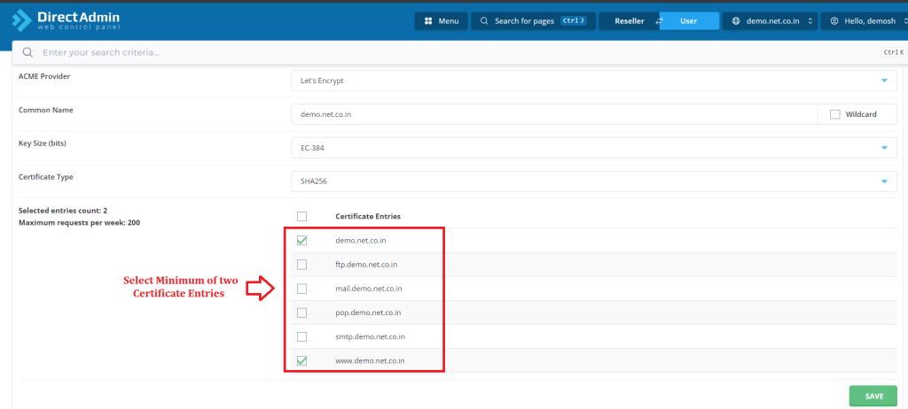 3. Select Minimum of two Certificate Entries