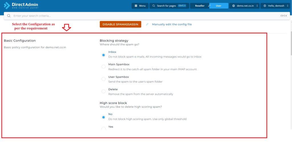 3. Select the Configuration as per the requirement