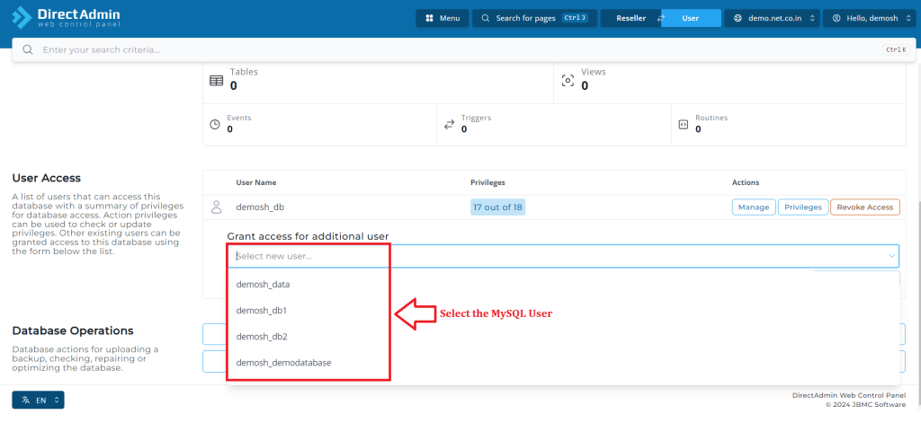 3. Select the MySQL User