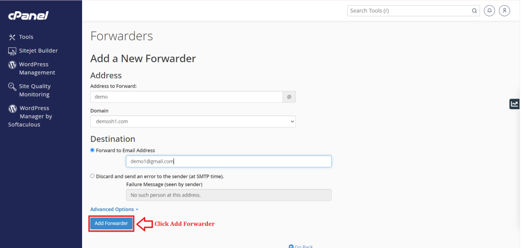 4. Click Add Forwarder