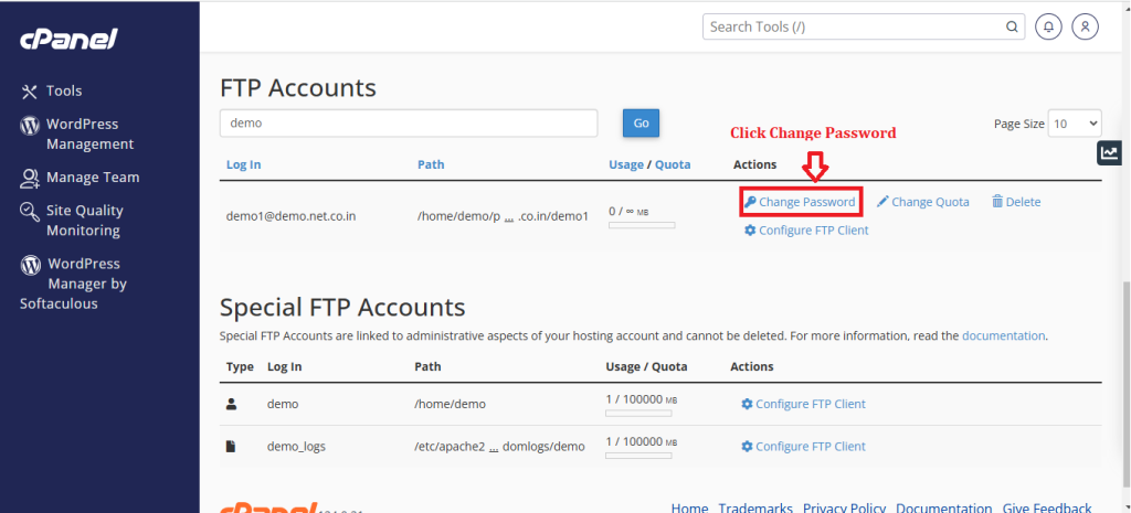 4. Click Change Password