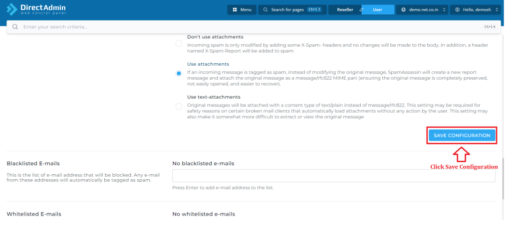 4. Click Save Configuration