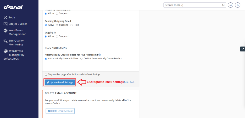 4. Click Update Email Settings