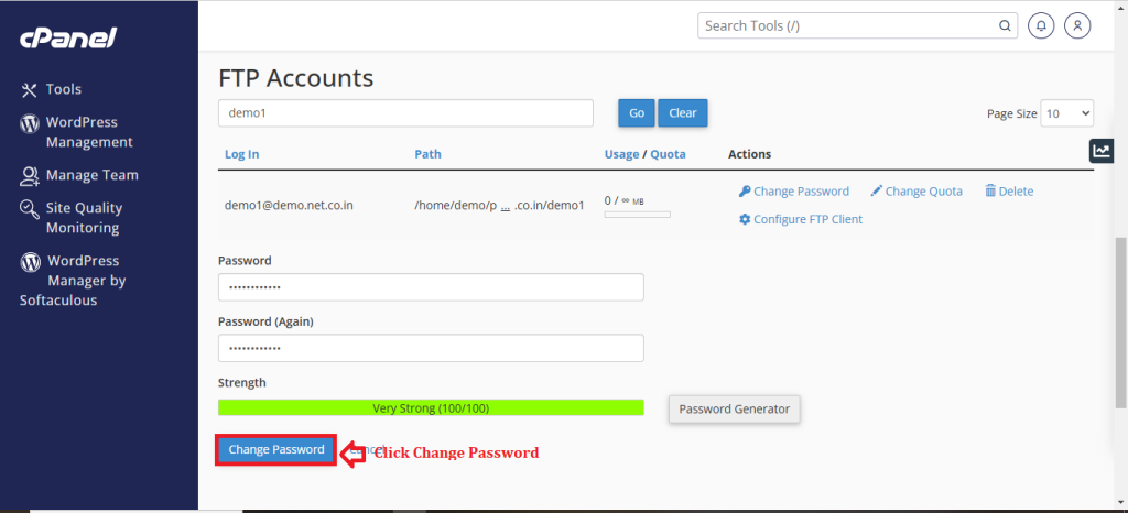 6. Click Change Password