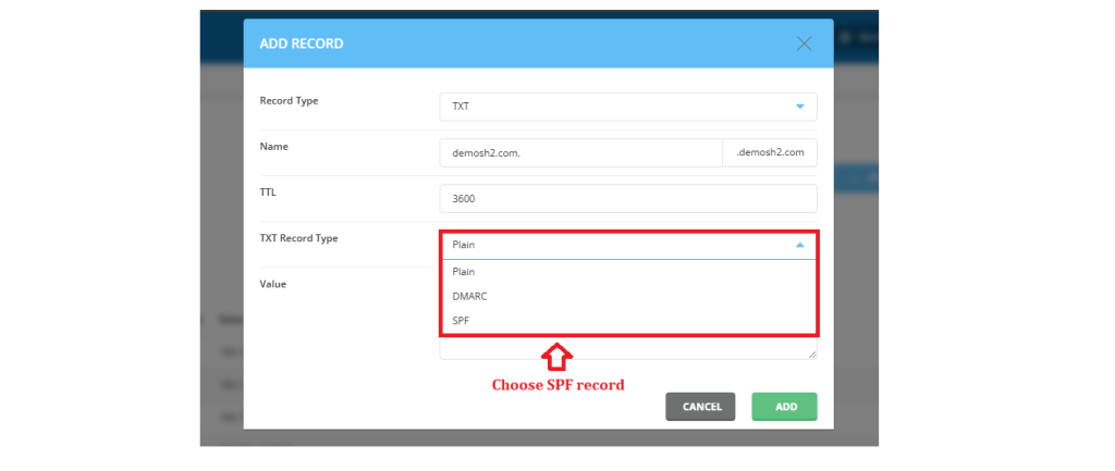 Choose SPF Record