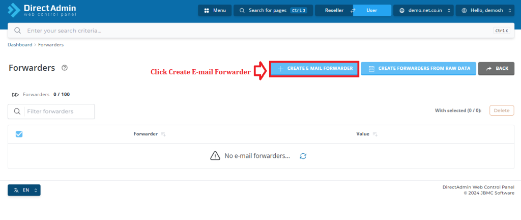 Click on Create E-mail Forwarders