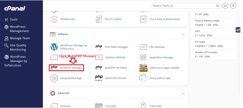 Click on MultiPHP Manager