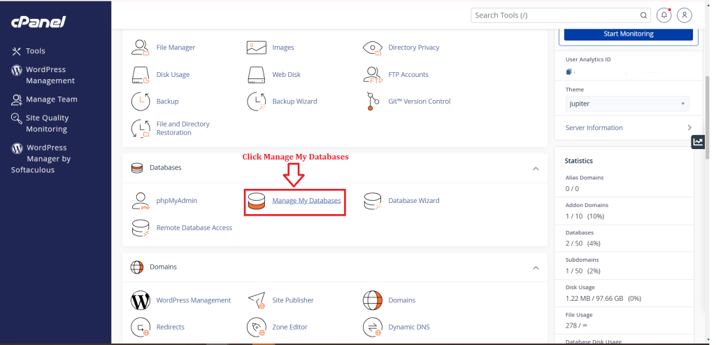 1. Click Manage My Databases