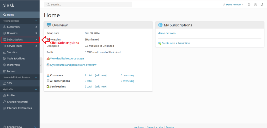 1. Click Subscriptions