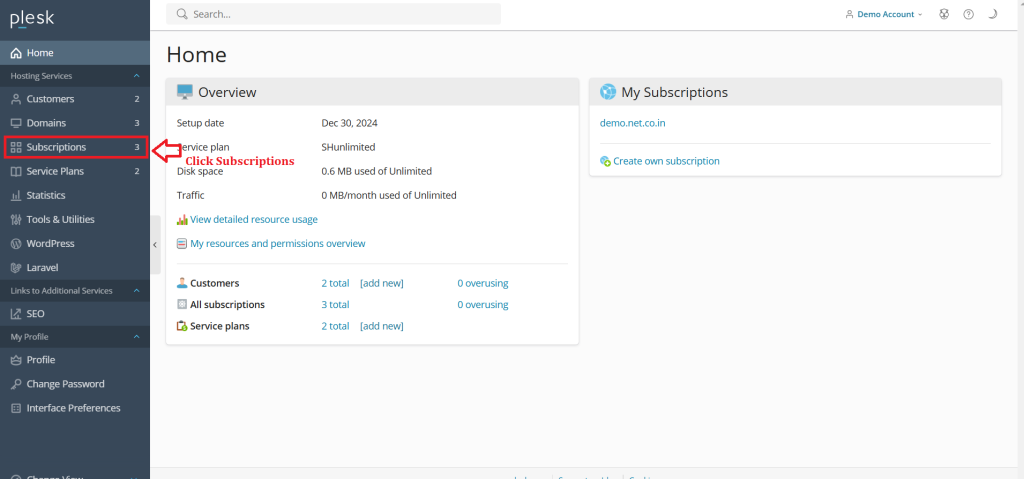 1. Click Subscriptions