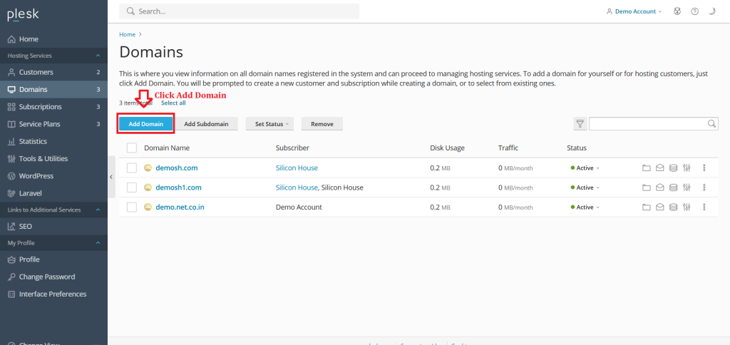2. Click Add Domain