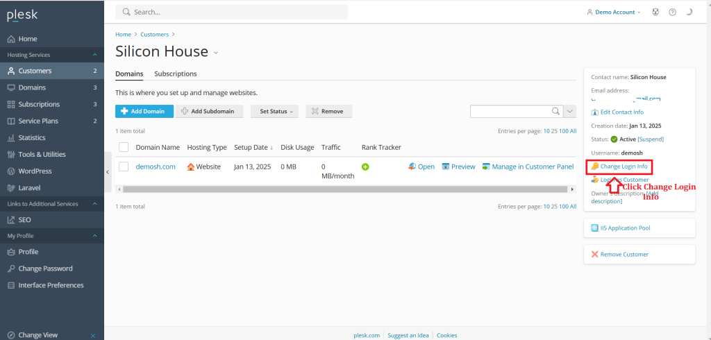 2. Click Change Login Info