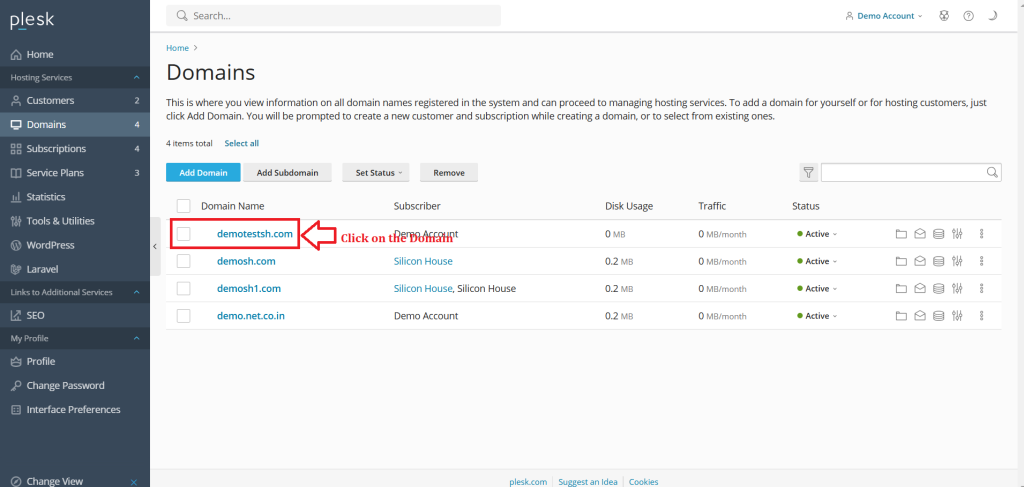 2. Click on the Domain
