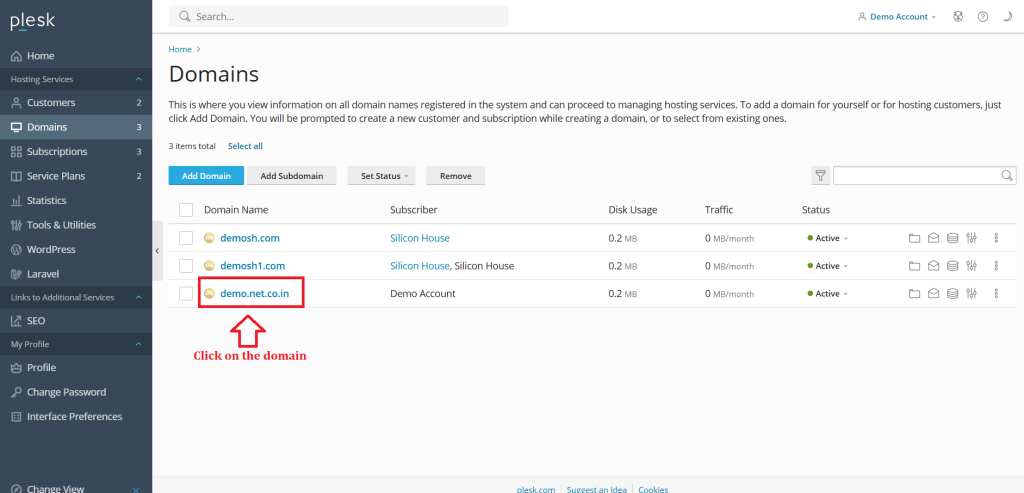 2. Click on the domain