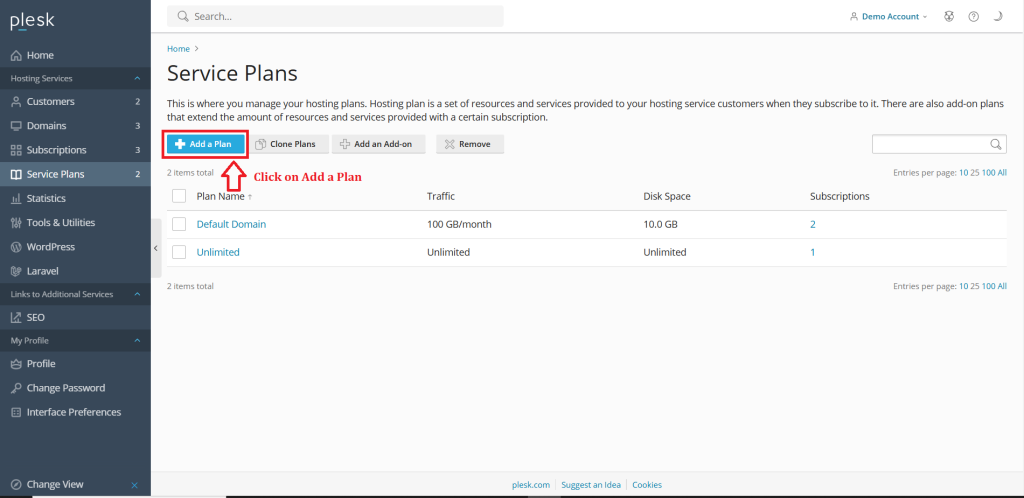 2.Click on add a plan