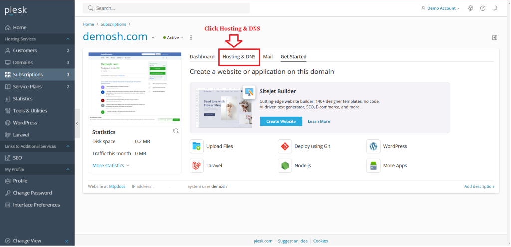 3. Click Hosting & DNS