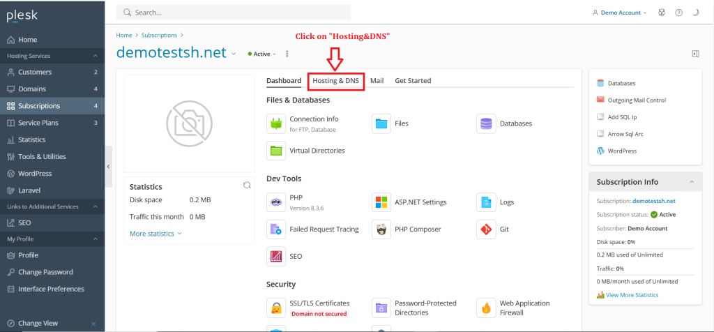 3.Click on hosting & DNS