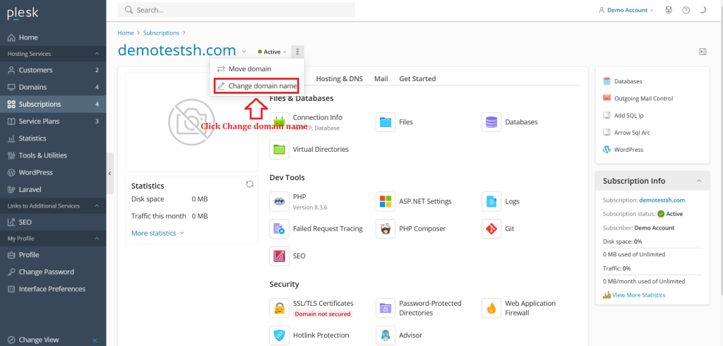 4. Click Change domain name