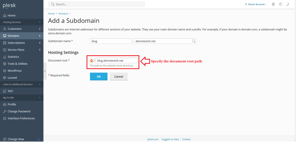 4. Specify the document root path