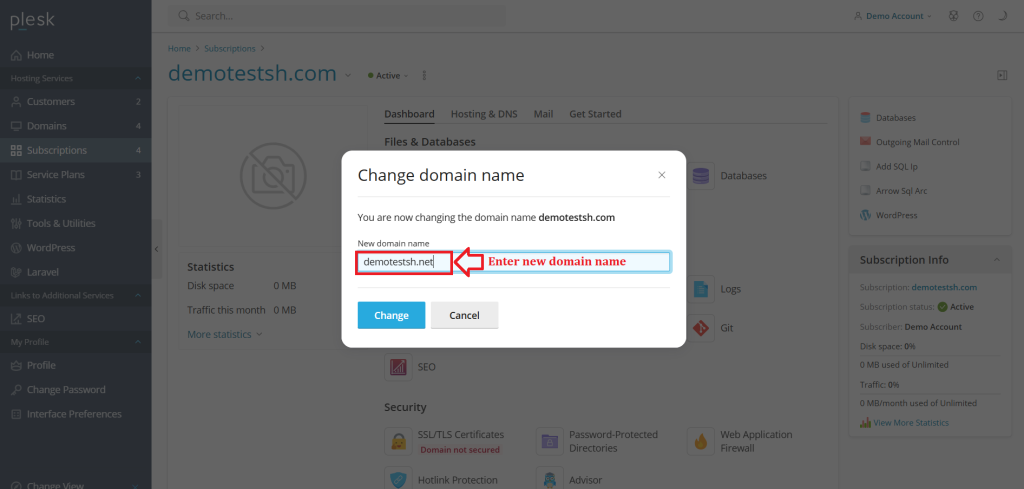 5. Enter new domain name