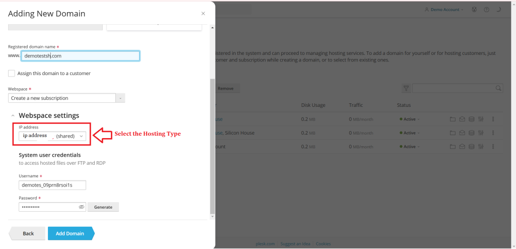 5. Select Hosting Type