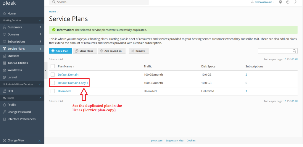 5.See the duplicated plan in the list as(Service plan-Copy)