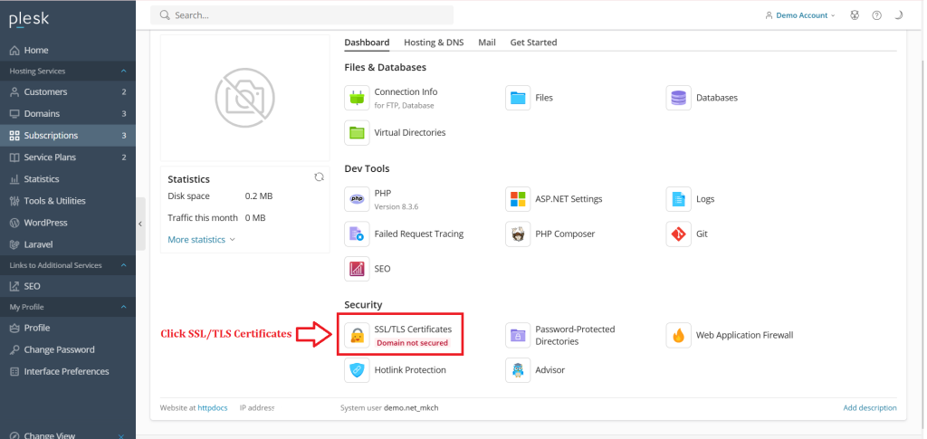 6. Click SSL TLS Certificates