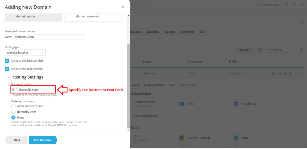 6. Specify the Document root Path